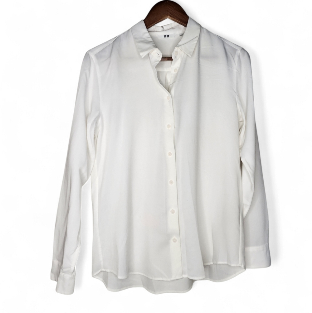 Uniqlo Rayon Long Sleeve Blouse In White Size S Style 451089